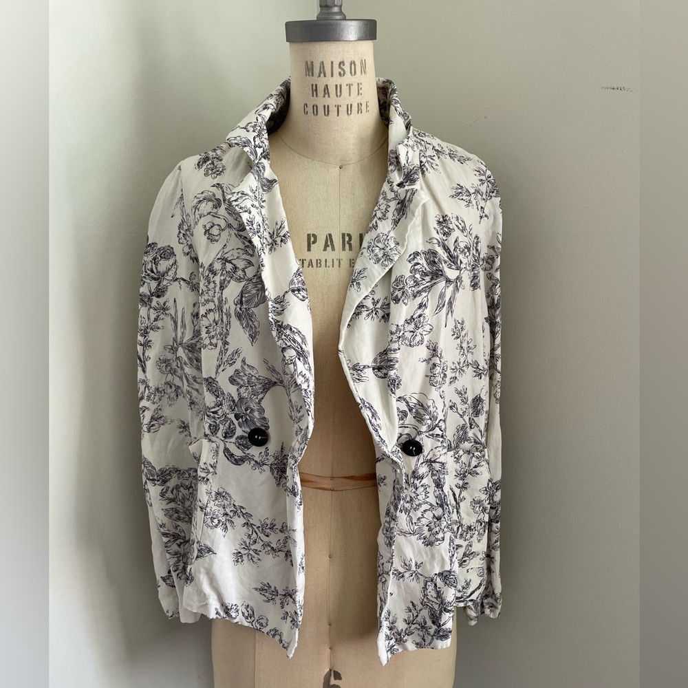 Anthropologie floral linen blazer